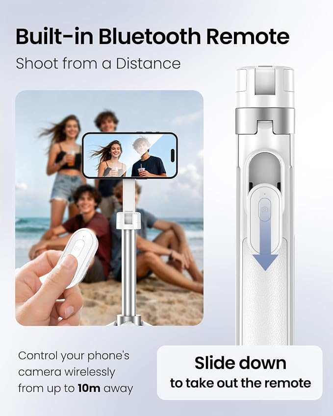 UBeesize 70" Auto-Open Magnetic Tripod for iPhone, MagSafe Selfie Stick with Remote, Portable Phone Stand for Recording, Travel and Vlogging, Compatible with iPhone/Android (White)