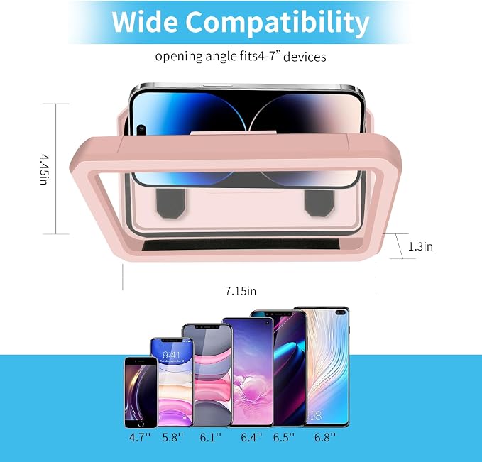 Shower Phone Holder Waterproof, 480° Rotatable Retractable Adjustable Anti-Fog High Sensitivity Touch Screen Bathroom Shower Phone Case, Bathroom Wall Phone Mount for 4-7" Cellphones (Pink)