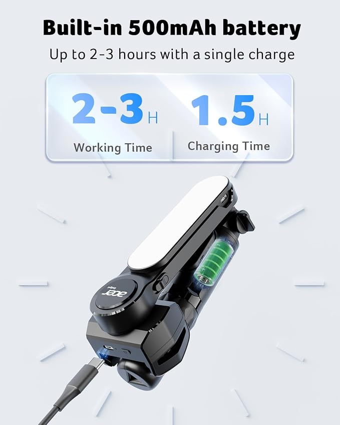 Acer Gadget Gimbal Stabilizer 1Axis for iPhone/Cell Phone/Smartphone/Android with Remote Control&Light, Portable Gimbal Tripod Auto Balance Handheld Selfie Stick for Video Recording, Live Streaming