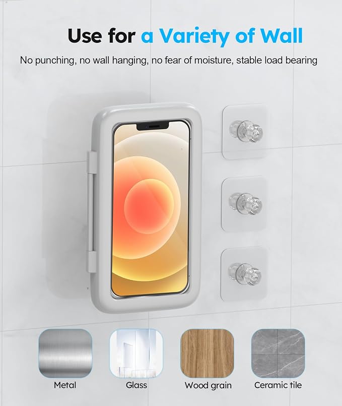 Waterproof, Upgraded IPx6 Wall Mount, 480° Rotation, HD Touchscreen, Ideal for 4-7” Smartphones - Perfect Shower Accessories-Grey