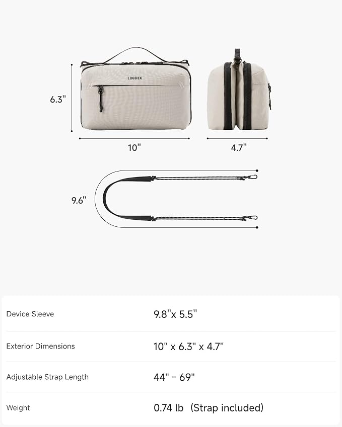 LUGGEX Electronics Organizer Travel Case, Tech Pouch with Crossbody Strap | Magnetic Design, Dual Accessories Bag, Straps, Hooks, Front pocket, Water Resistant, Waterproof pocket, CBX01 Beige