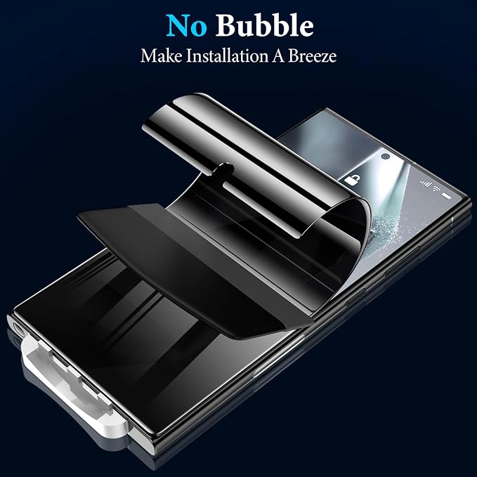 LYWHL for Samsung Galaxy S24 Ultra Privacy Screen Protector, Fingerprint Unlock & Sensitive Touch, 2 Pack Anti-Spy Flexible Film + 1 Set Individual Aluminum Metal Camera Lens Protector - Black