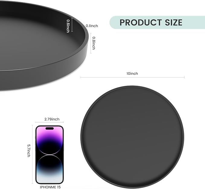 1 Pack 10" Bathroom and Vanity Tray, ABS Bathroom Counter Organizer, Coffee Table Decor for Perfume, Candles, Keys &More. Kitchen Countertop Organizer, Decorative Tray Soap Holder, Black