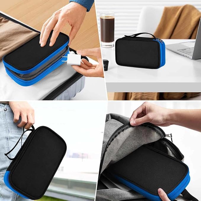 ZINZ Electronic Accessories Organizer, Travel Cable Carry Pouch Storage Bag for Laptop Attachment Cable, Cord, Charger, Earphone etc,Black-Blue