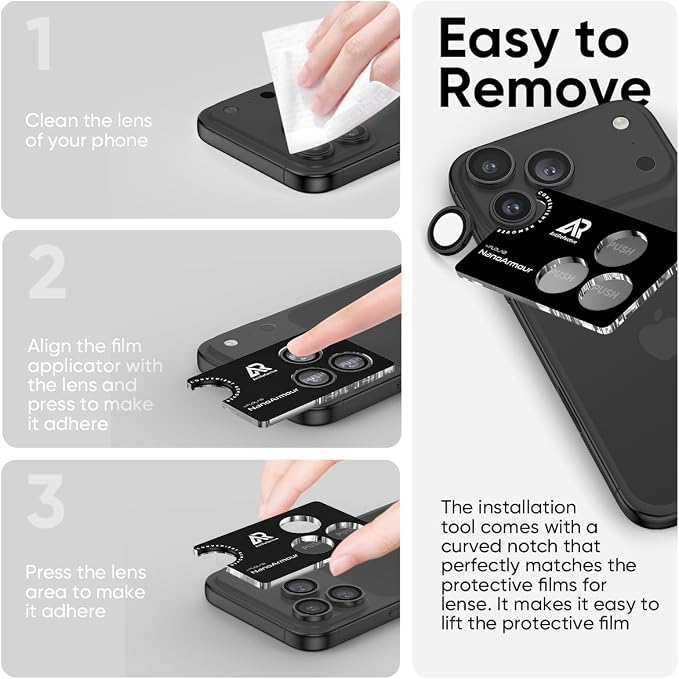 FLOLAB NanoArmour for iPhone 17 Pro Max/iPhone 17 Pro Camera Lens Protector - Anti-Reflective, Durable Tempered Glass with Aluminum Ring, TruColors, Ultra Clear, Easy Install - Black