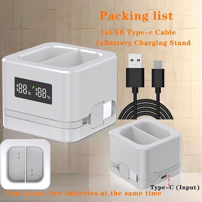 2 Pack Upgraded,Ring Batteries Charger,A Charger Compatible with Ring Batteries,LED Digital Display,Dual Charging,for Ring Doorbell Camera 2/3/4,3Plus,Ring Spotlight Camera and Stick Up Cam