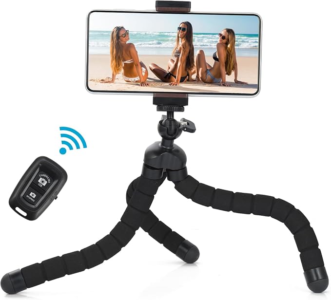 UTEBIT Octopus Phone Tripod, Portable Phone Holder Flexible Cell Phone Tripod Stand with Wireless Remote, Mini Travel Camera Stand Compatible with iPhone, Android All the Phones, Samsung, GoPro, Black