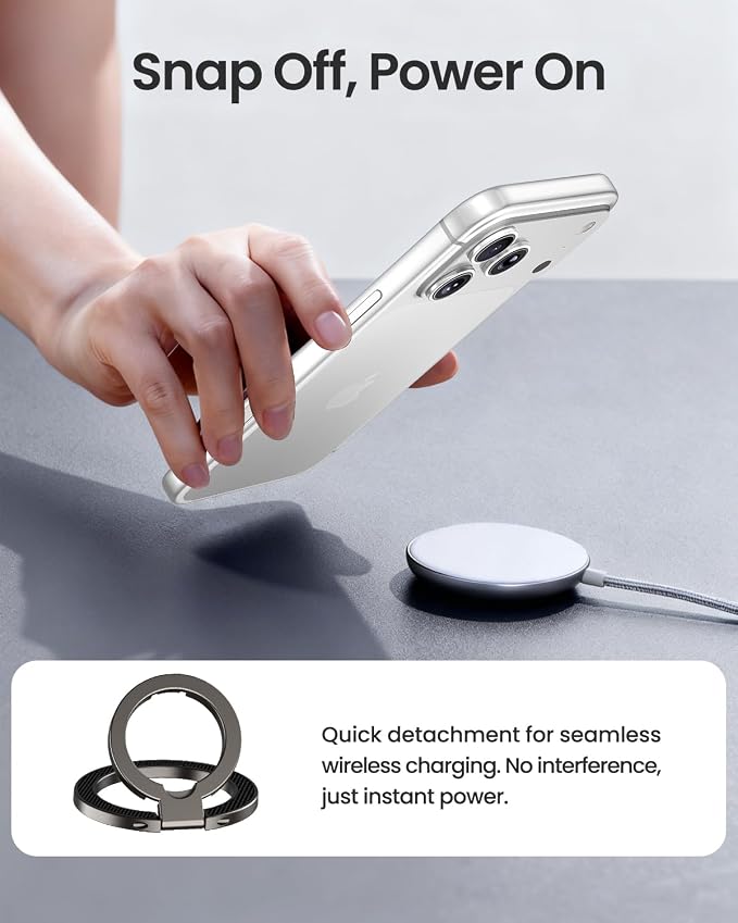 UBeesize Magnetic Phone Ring Holder for MagSafe, Double-Sided Magnet Cell Phone Grip, Portable Finger Kickstand Compatible with iPhone 17 16 15 14 13 12 Series and Android Phones