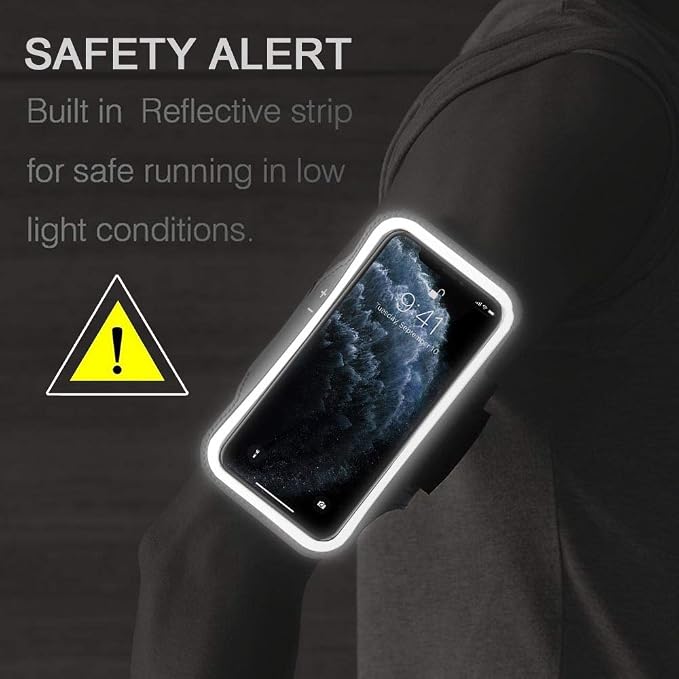 iPhone 17 16 15 Pro Max Armband with Earphone Holder, JEMACHE Gym Running Workouts Arm Band for iPhone Air, 17 16 15 14 13 12 Pro Max/Plus (Black)