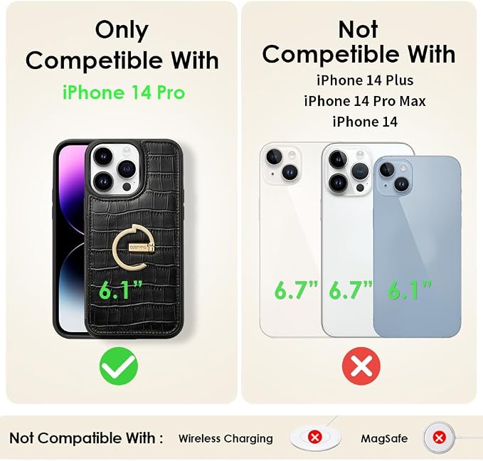 CUSTYPE for iPhone 14 Pro Phone Wallet Case with Card Holder,Ring Holder Kickstand Card Slots Case,Women and Men for iPhone 14 Pro 6.1"-Black