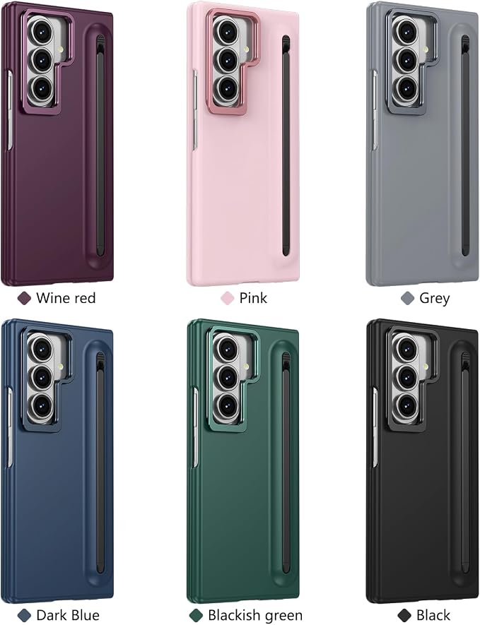 Slim PC phone Case for Samsung Galaxy Z Fold 6 with Built-in S Pen Holder, Adjustable Camera Kickstand, Anti-Scratch Front Screen Protector | Shockproof Matte Finish mobile phone case Dark Blue