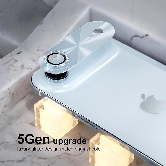 Choiche Compatible for iPhone 17 Air Camera Lens Protector, Bling Camera Cover with 9H Tempered Glass Lens Screen Protector Metal Ring Decoration Accessories 6.5-inch (Light-Sky blue)