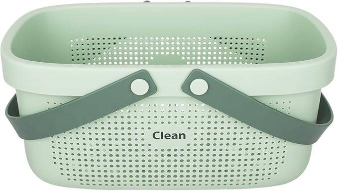 JiatuA Plastic Storage Basket with Handle Portable Shower Caddy Tote Organizer Basket Bin for Bathroom Kitchen Dorm Room Bedroom, Green