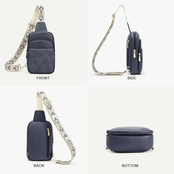BOSTANTEN Sling Bag Quilted Crossbody Bags for Women Cross Body Purse Leather Fanny Pack with Adjustable Guitar Strap
