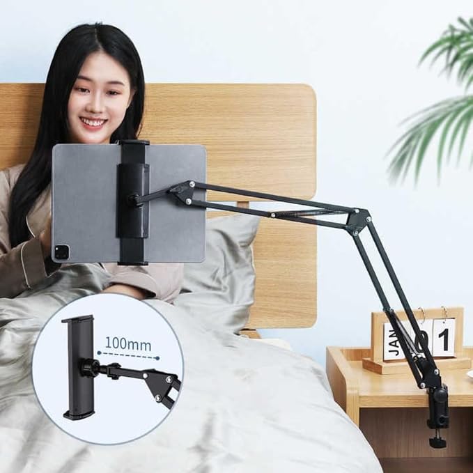 2 in 1 Gooseneck Phone Holder for Bed - Ultra Sturdy Cell Phone Stand for Desk Kindle Holder for Bed Flexible Arm Clamp Tablet Mount Stand fits iPhone iPad Switch Kindle Device Black