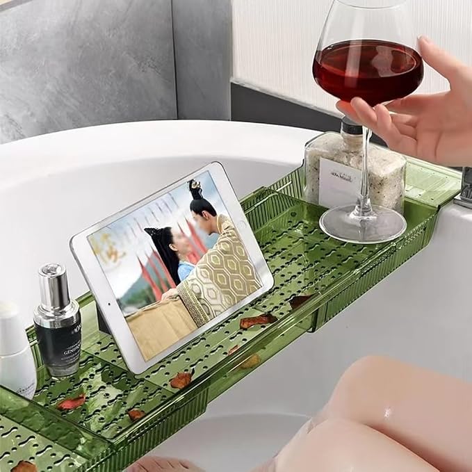 Bathtub Caddy Tray, Adjustable Bath Tray for Tub, Bath Accessories, Tub Caddy for Bathroom Luxury Spa, Expandable Size Bath Tub Organizer with Anti-Slip mat, Fits Most Tubs