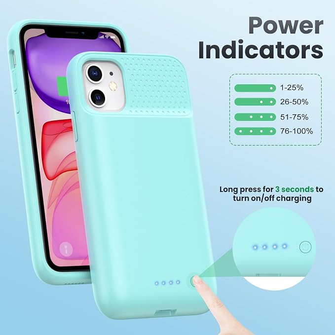 Battery Case for iPhone 11/XR, 7500mAh Ultra-Slim Portable Charging Case Rechargeable Protective Battery Pack for iPhone 11 and iPhone XR External Charger Case 6.1 Inch-Green