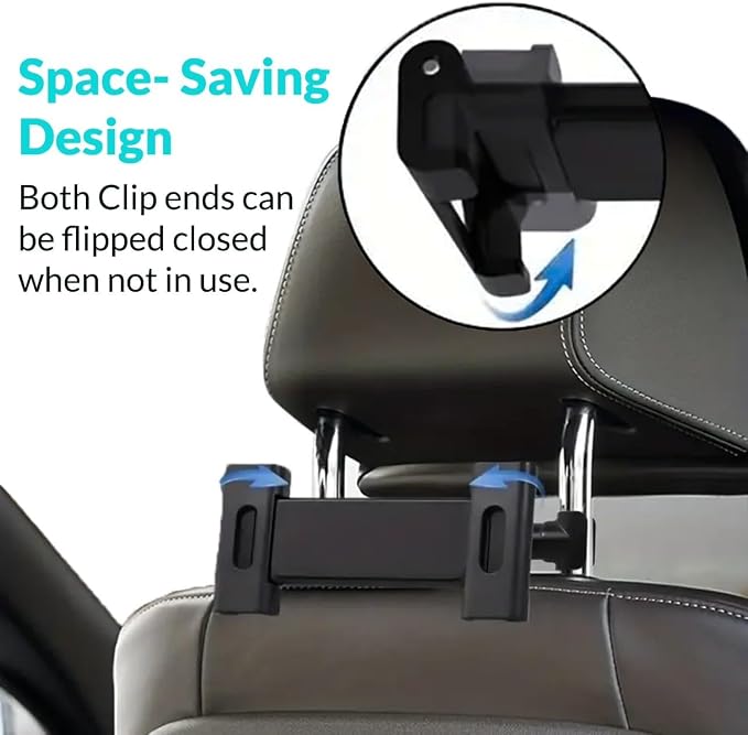 Adjustable Car Headrest Tablet and Phone Holder, Backseat Mount with Extendable Arm, Universal Fit Travel Stand for Smartphones and Tablets, Secure & Stable for Road Trips