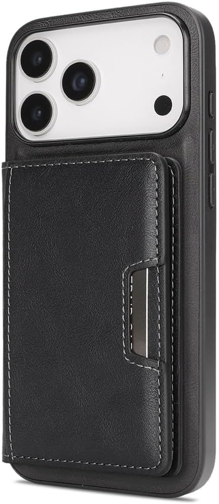Flip Case for iPhone 17 Pro Max/17 Pro/17 Air/17,Heavy Duty Protection Magnetic Suction Detachable Card Holder Phone Case Folio Stand Wireless Charging Cover (17 Pro,Black)
