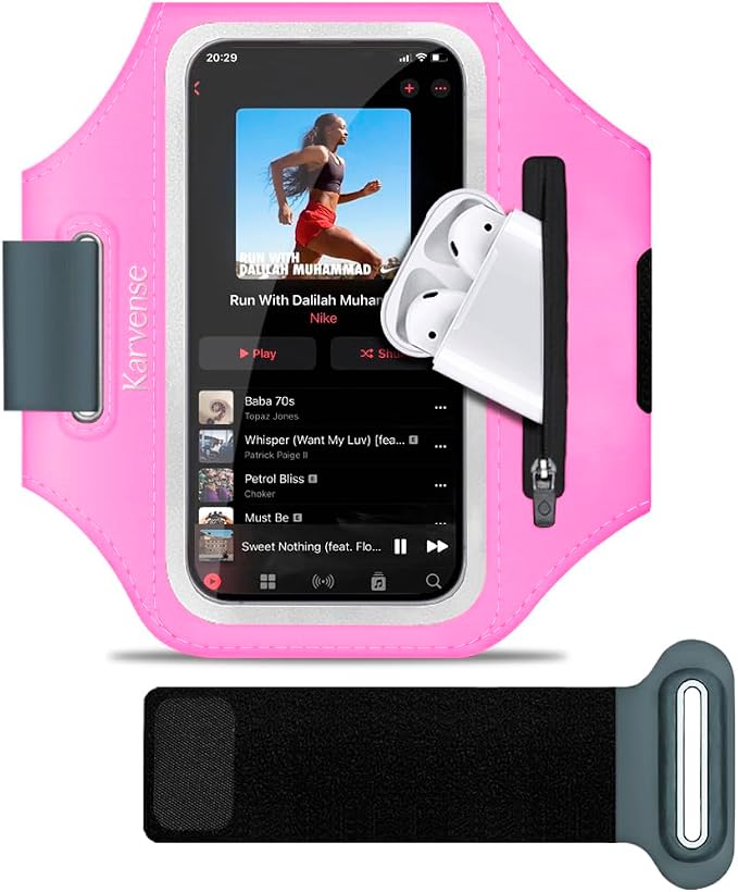 Arm Band for Phone for Running, Phone Holder for Running for iPhone & Samsung Galaxy, Cell Phone Armband Holder for Walking, Gym, Workout, w/Adjustable Strap & Zipper Pocket (Pink-S)