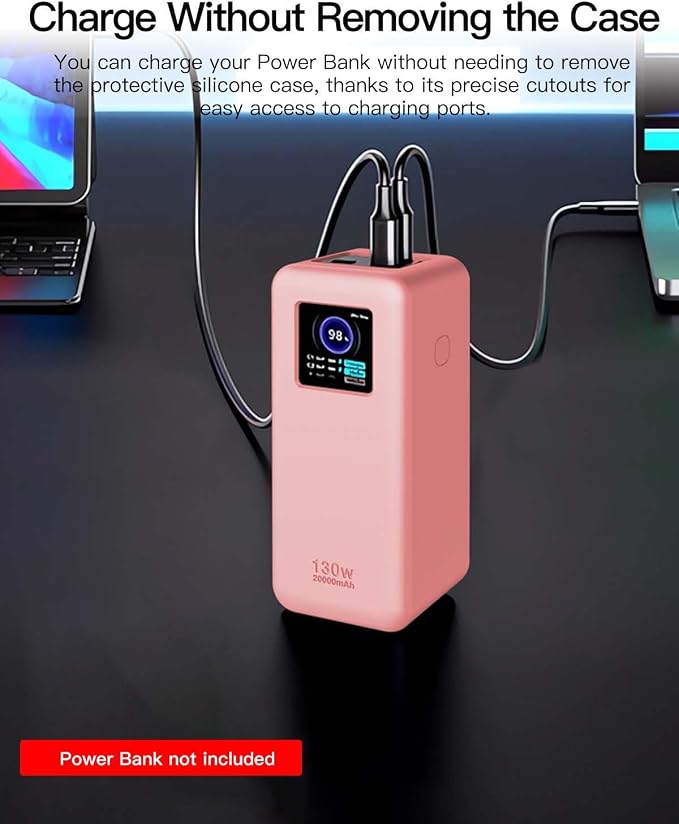 Silicone Case for UGREEN Nexode Power Bank (20000mAh 130W) Full-Body Protective Cover for UGREEN Portable Charger,Precise Port Cutouts (Case Only) Pink