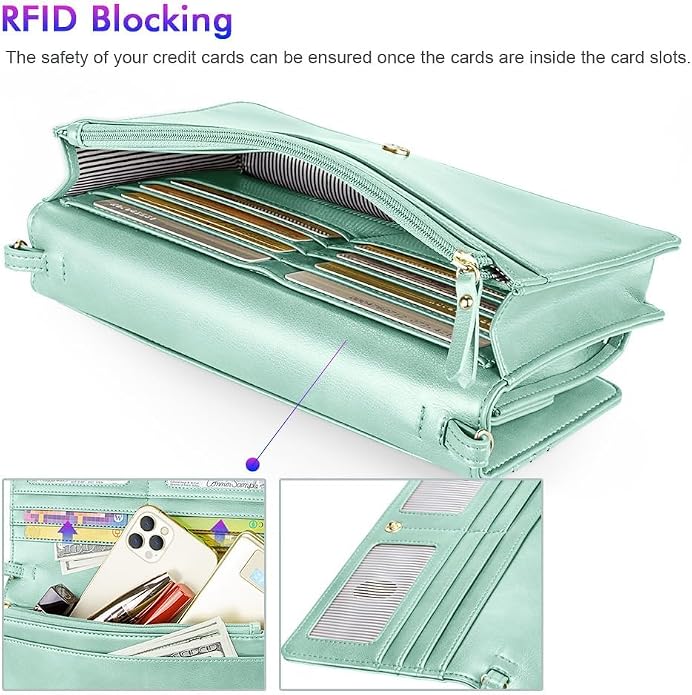 nuoku Women Small Crossbody Bag Cellphone Purse Wallet with RFID Card Slots 2 Straps Wristlet