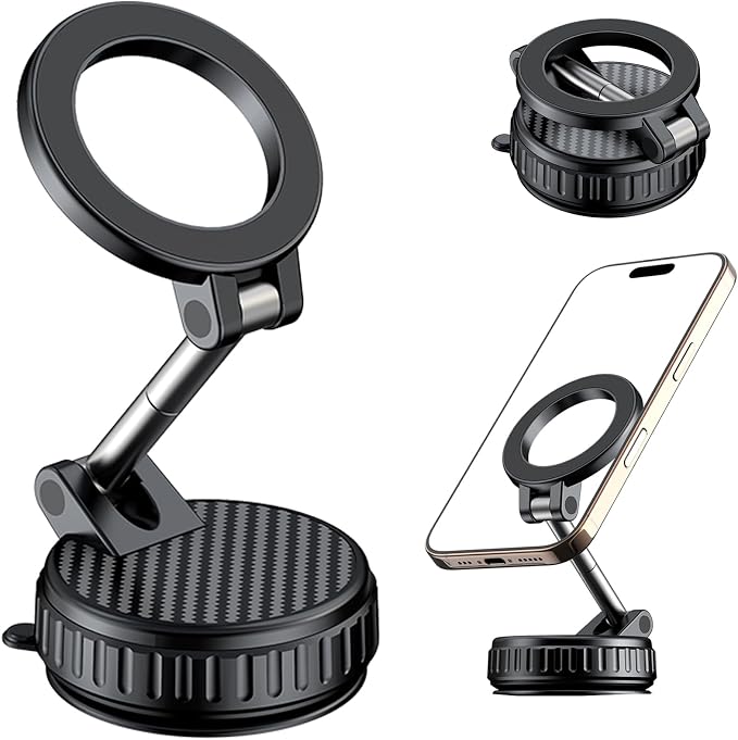 Magnetic Car Phone Holder for iPhone 17/17 Pro/17 Pro Max/Air/16 15 14 13 12 Pro Max Plus mini, 360° Adjustable Vacuum Suction Cup Phone Mount for Car/Gym/Mirror/Shower, Black