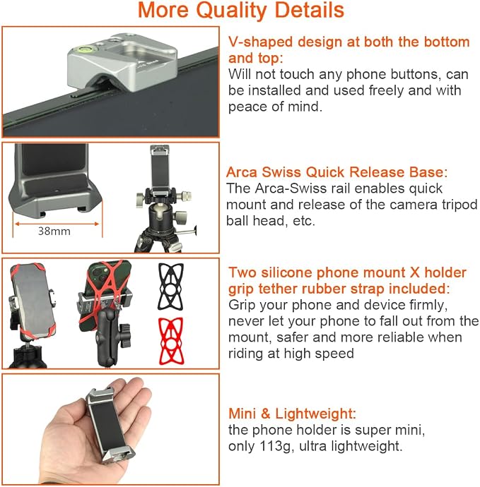 Aluminum Cell Phone Holder with 1 Inch Ball Mount Adapter Compatible with RAM mounts B Size 1" Socket Arm Bike Motorcycle Car Phone Mount, Double Protection Anti-loosening Locking knob