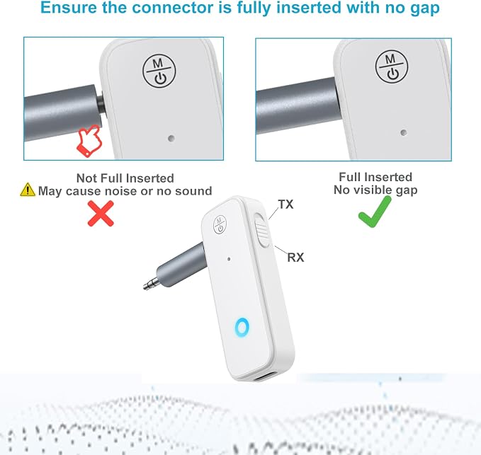 JXTZ Bluetooth Aux Adapter for Car, 2 in 1 Bluetooth Transmitter Receiver for Hands-Free Call, Noise Cancelling 3.5mm AUX Wireless 5.3 Receiver for Car Home Audio System Headphones White