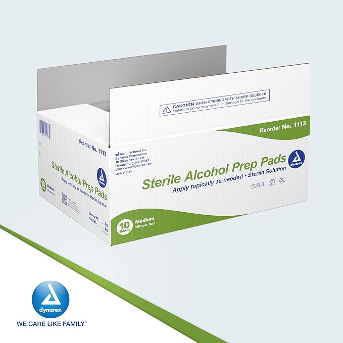 Dynarex 1113-CS Latex Free Sterile Alcohol Preparation Pad, 4.2 Pound (Pack of 2000)