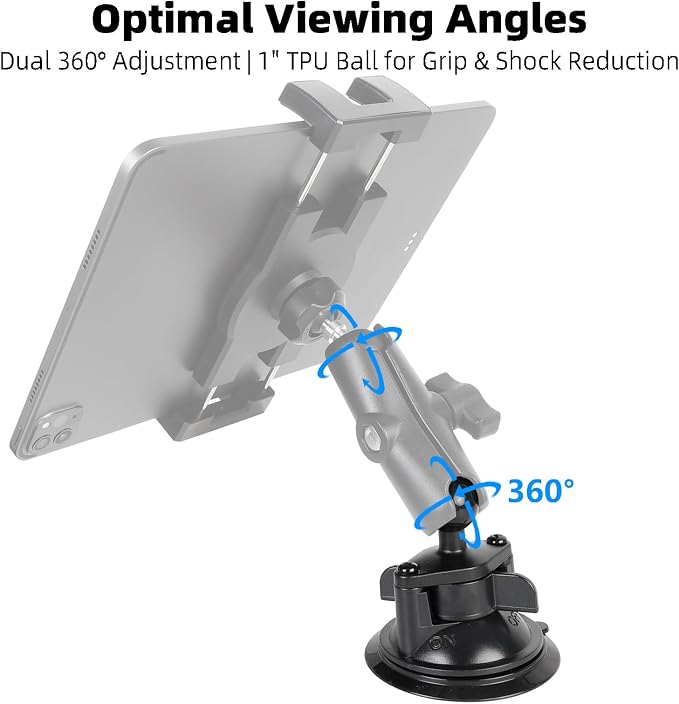 Suction Cup Mount Base with 1" Ball for RAM Mounts, Compatible with RAM B Size Double Socket Arm and 1 inch Ball Phone Holder