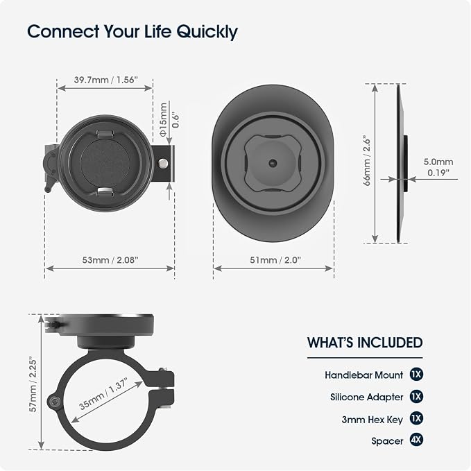 Bike Handlebar Phone Mount with Dual Lock System – Universal Clamp for Scooter, E-Bike, MTB | 3M Adhesive Adapter | CNC Aluminum Holder