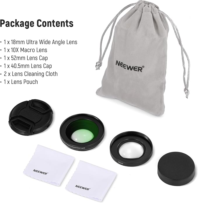 NEEWER 40.5mm HD Wide Angle Lens Compatible with Sony ZV-1F ZV-E10 A5000 A6000, 2 in 1 18mm Wide Angle + 10x Macro Additional Lens with Extension Tube Bayonet Mount Adapter & 2X Cleaning Cloth