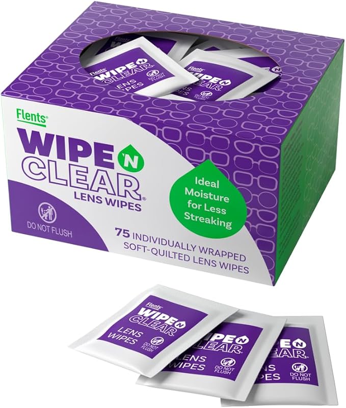Flents Wipe 'N Clear Lens Cleaning Wipes, Pre-Moistened, Gentle Cleaning, AntiStreak, Fast Drying, 4 Portable Boxes Of 75, 300 Count, Individually Wrapped for Travel & Convenience, Made in the USA