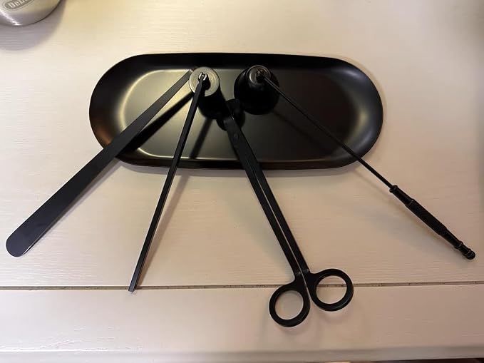 KUMGROT Candle Plate Stainless Steel Candle Tray Candle Holder Plate Decorative Small Bathroom Sink Vanity Trays Candle Dish for Jewelry Candle Trimmer (9 Inch Black)