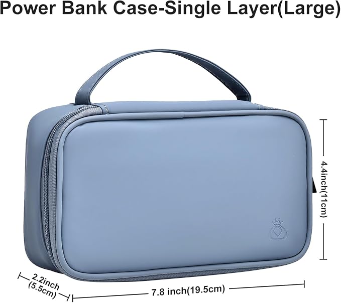 Portable Charger Organizer Travel Case Shockproof Power Bank Bag for Anker/Jackery/RAV/20000/30000mAh Power Bank Leather Electronic Case for PowerCore (Gray&Blue, Single Layer-Large)