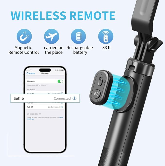 Mini Selfie Stick Tripod, Pocket Flex Tripod i-Phone Android Phone Grip, Portable Small Size Travel Compact Phone Selfie Stick with Remote, Handheld Metal Mount Live Streaming, Video Recording (A07-D)
