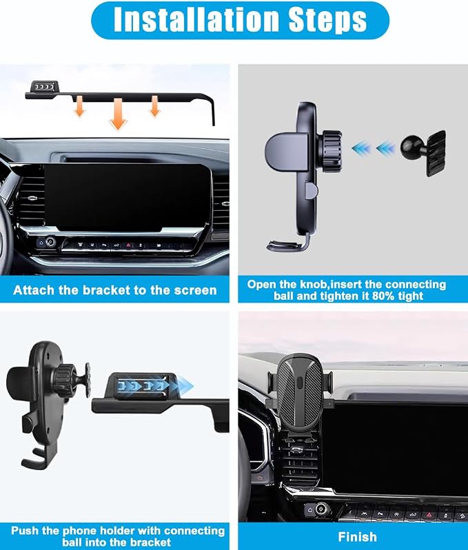 Car Phone Holder for Chevy Silverado/GMC Sierra 1500/2500/3500 Accessories 2022 2023 2024 2025 Custom Dash Mount Cell Phone Holder for Most Smartphones One-Hand Operation(with 13.4inch Screen)