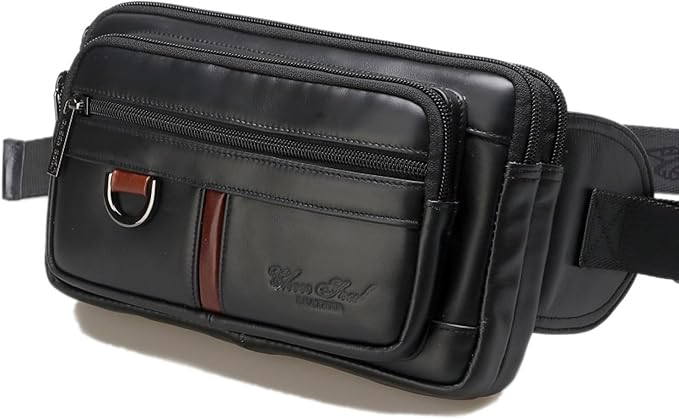 Vintage Leather Waist Bag Fanny Pack for Men (#06Black)