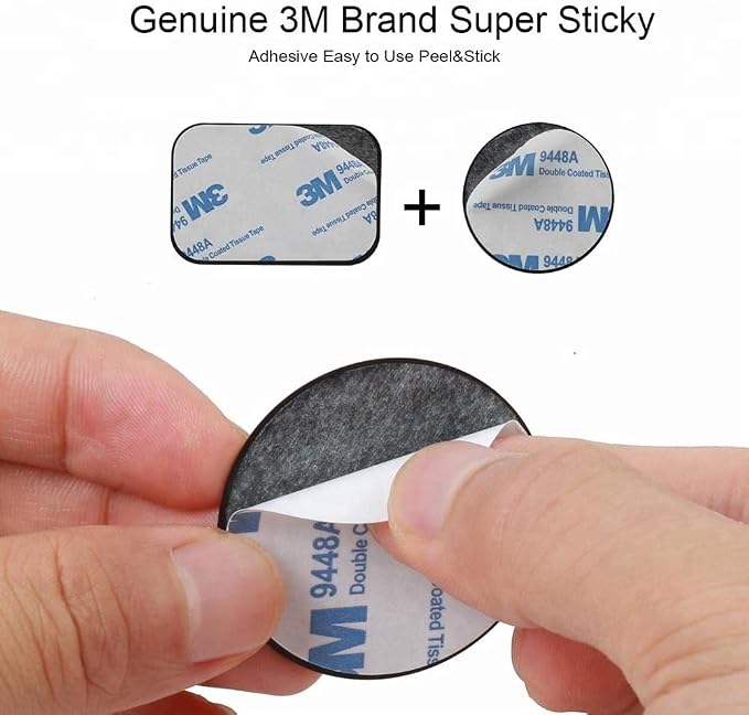 Replacement Metal Plates Set for Magnetic Car Phone Holders, Wall & Air Vent Mounts, Cases, Magnets. Kit of 8 Black Round Iron Discs Without Holes. 3M Adhesive Backing. Matte Steel Sheets 8 Pack