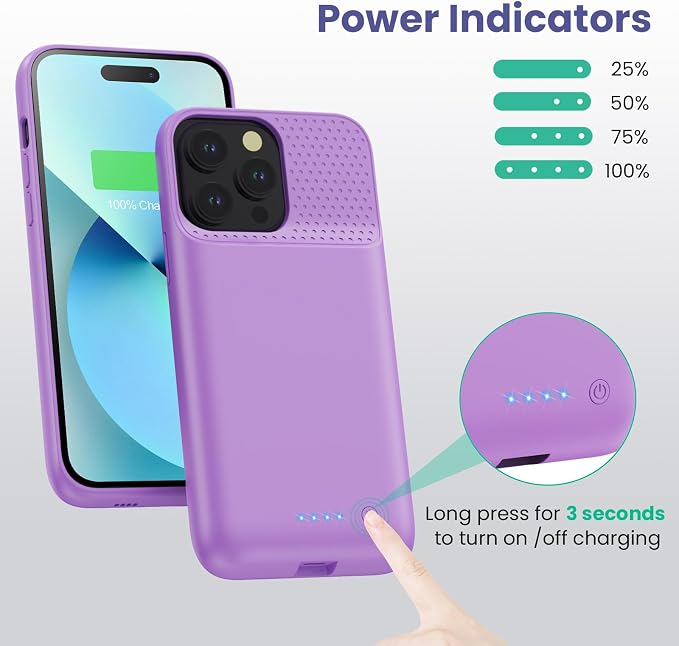 Battery Charging Case for iPhone 12Pro Max/13Pro Max/14Pro Max/14 Plus (6.7 Inch), Powerful 8600mAh Portable Rechargeable Charger Case for iPhone 14ProMax/14Plus/13Promax/12Promax Battery Case-Purple