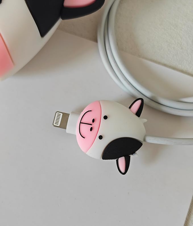 Compatible with Apple 20W/18W USB-C Adapter Charger, 3D Cartoon Protective Case for iPhone 20W USB-C Power Adapter Charger Fast Lightning Cover (Cute Cow)