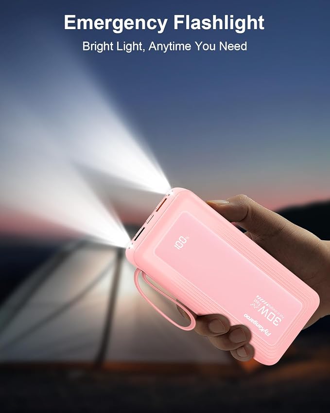 Portable Charger 27000mAh 30W Fast Charging Power Bank | Built-in Cables, LED Display, 6 Outputs & 2 Inputs, USB C Battery Pack, Compatible with iPhone, Samsung, Google