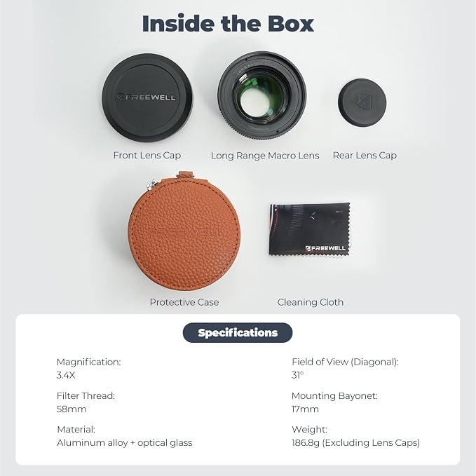 Freewell 100mm Long Macro Lens for iPhone & Samsung Magnification, 60mm Focus Distance – Capture Detailed Close-Ups of Nature & Small Objects