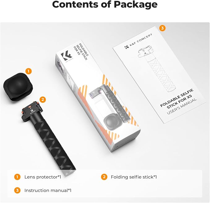 K&F Concept Upgrade Magnetic Quick Release Foldable Selfie Stick Compatible with Insta360 X5, 89cm/35inch Aluminum Alloy Extension Invisible Pole, Adjustable Handle Grip with Safety Lock for X4 Air