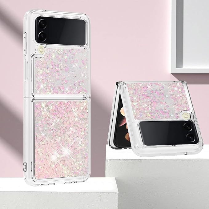 Galaxy Z Flip 4 5G Liquid Floating Case, Galaxy Z Flip 4 Bling Cases, Liquid Floating Sparkle Colorful Glitter Waterfall Soft TPU Protective Shockproof Case Compatible with Samsung Galaxy Z Flip 4