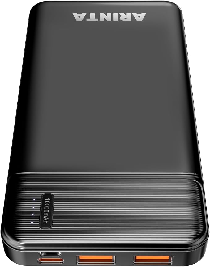 Power Bank Portable Charger 10000mAh, Battery Pack Ultra Slim with USB-C Input/Output, Compatible for Smartphones & Tablets, Gifts for Men Women. (Black)