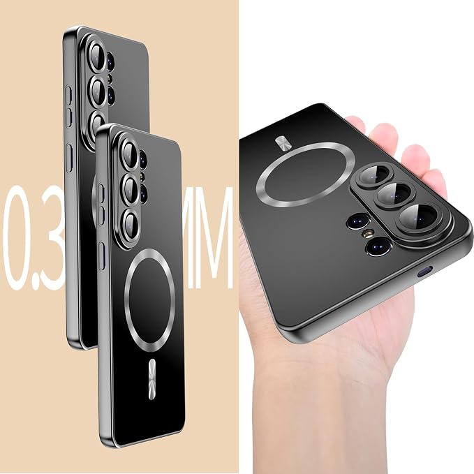 for Samsung Galaxy S26 Ultra Case,Luxury Plating Matte Case for Galaxy S26 Ultra Full Camera Lens Cover & Privacy Screen Protector Cute Women Girls Phone Cover for S 26 Ultra,Black