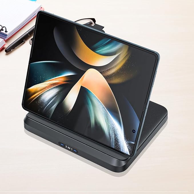 for Samsung Galaxy Z Fold 7 6 5 4 Wireless Charger Station, 3 in 1 Foldable Charging Stand Fast Charging Dock for Galaxy Z Flip 7 6 5 4 / Z Trifold/Galaxy S25/S26 Ultra/Galaxy Watch/Galaxy Buds