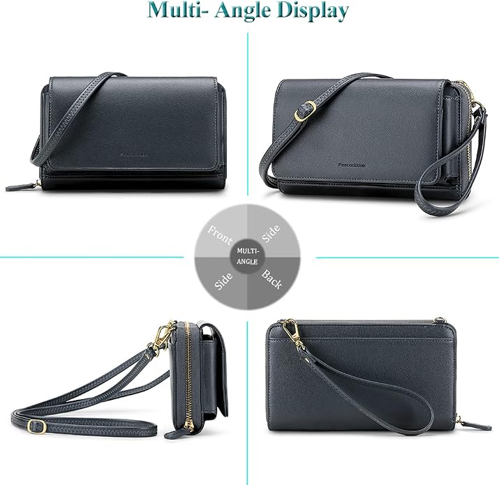 Peacocktion Crossbody Bags for Women RFID Wristlet Wallets Travel Vegan Leather Small Clutch Purses with Phone Pocket Zipper